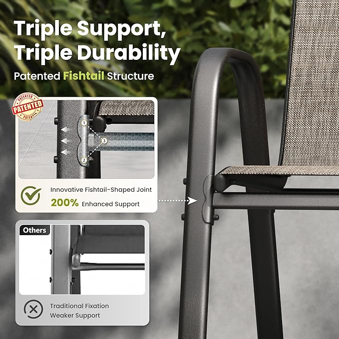 PHI VILLA Outdoor Stackable Dining Chair Set of 4, Textilene Mesh & Metal | - Image 6