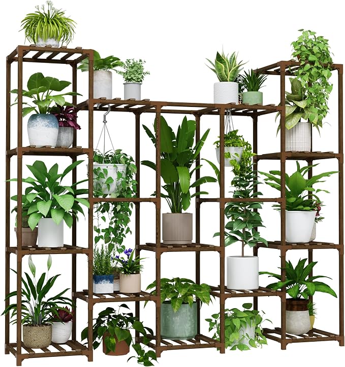 Bamworld Large Hanging Plant Stand Indoor Tall Plant Shelf Outdoor 14 Pots | - Image 7