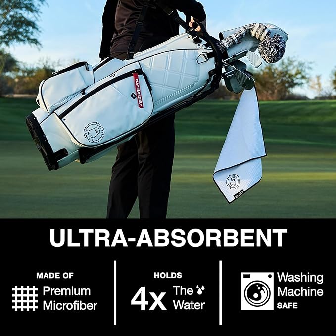 Ghost Golf Magnetic Towel (Greenside) - Premium Ultra-Absorbent Microfiber Golf Towel with Magnet for Golf Carts or Clubs - 18" x 18" Golfing Gear - Waffle Weave Pattern (Grey)