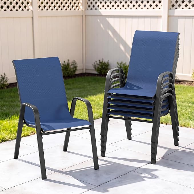 Outdoor Patio Chairs Set of 6 Stackable Dining Chairs All-Weather Textilene by CHINNLUU