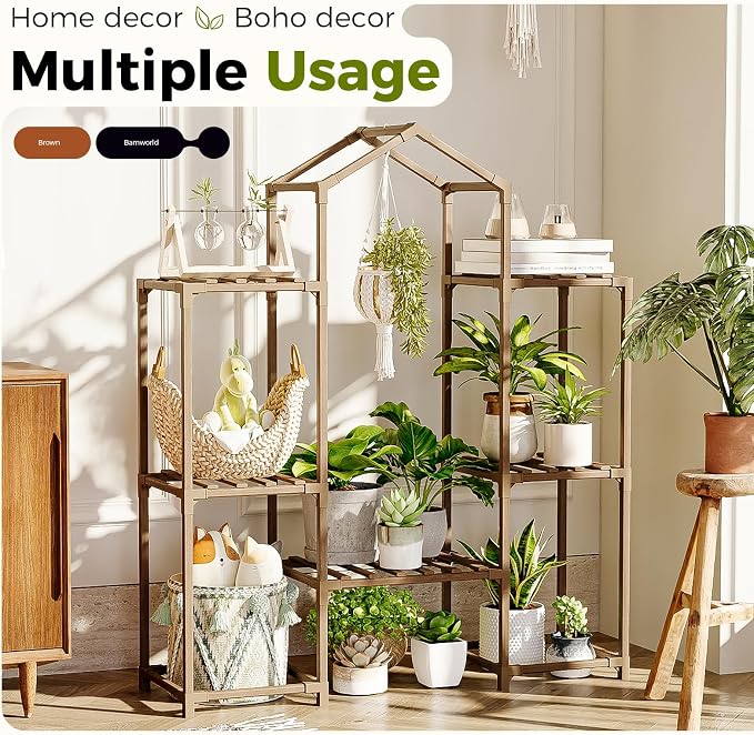 Bamworld Plant Stand Indoor Hanging Plant Shelf Outdoor Large Plant Rack | - Image 7