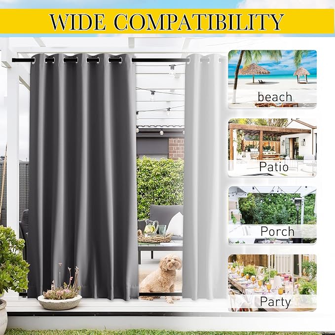 NICETOWN Weighted Curtains for Patio Waterproof W66xL84 Grey 2 Panels | Gazebo - Image 7