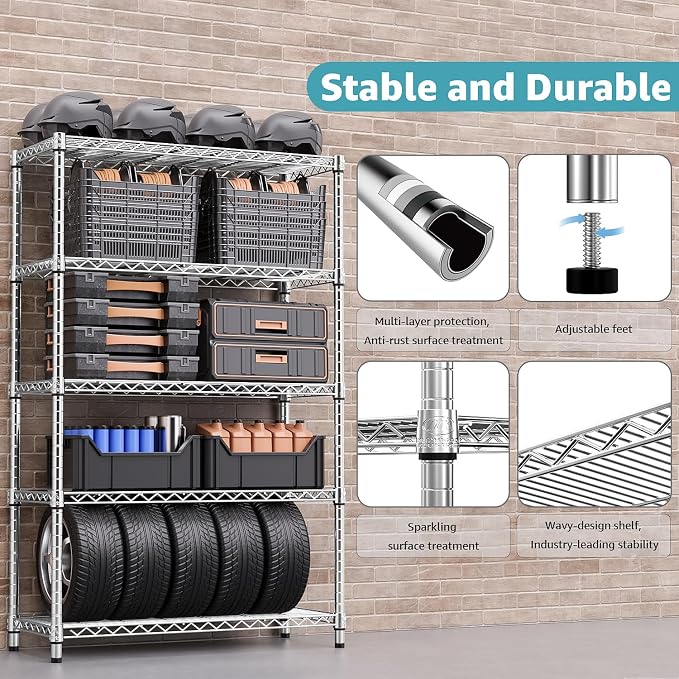 M MZG 1750 LBS Storage Shelves 5-Tier Utility Shelving Unit Steel Organizer - Image 5
