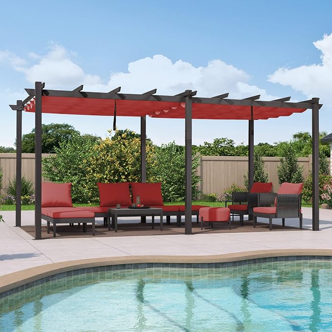 PURPLE LEAF Outdoor Pergola 12' X 18' Retractable Canopy Aluminum, Terra | by PURPLELEAF
