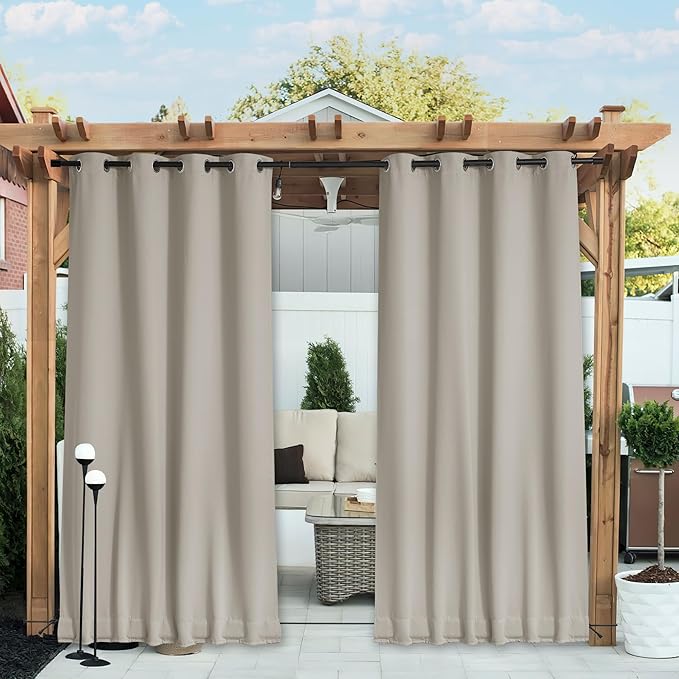 NICETOWN 2 Panels Outdoor Curtains Waterproof Extra Long W52xL108 Natural | by NICETOWN