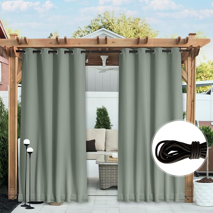 NICETOWN Weighted Curtains for Patio Waterproof W66xL84 Sage Green 2 Panels | - Image 2