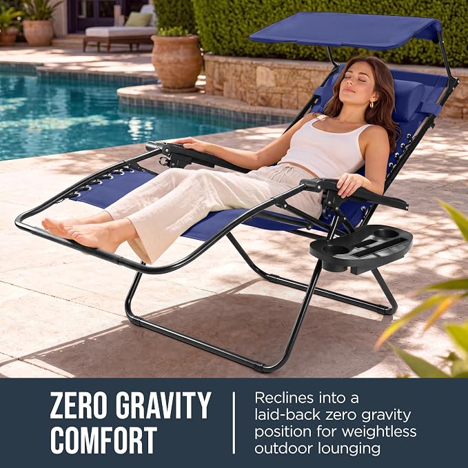 Best Choice Products Oversized Padded Zero Gravity Chair w/Canopy Headrest Cup - Image 3