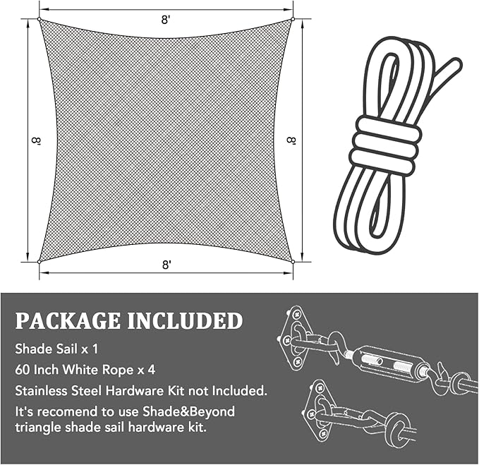 Shade&Beyond 8'x8' Sun Shade Sail Canopy Rectangle, UV Block Breathable Black - Image 6