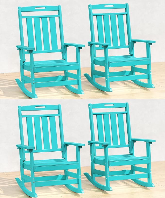 Oversized HDPE Outdoor Rocking Chair Set of 4, All-Weather, Aruba | Heavy Duty by Plawdlik