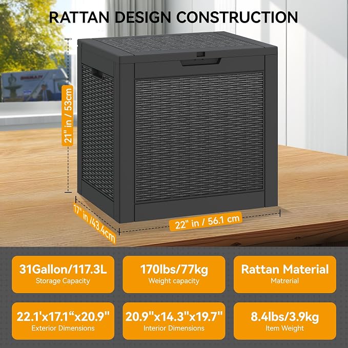 31 Gallon Outdoor Storage Box 2 Pack All-Weather Deck Box - Image 2