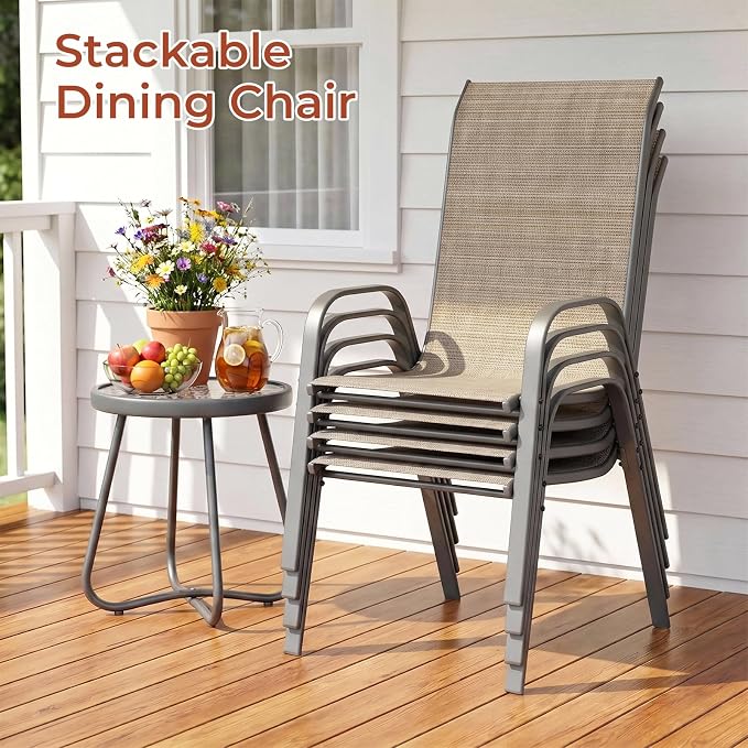 TLSUNNY Patio Chair, Outdoor Stackable Textilene Chairs Set of 8, - Image 7