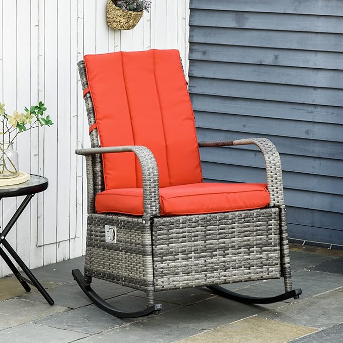 Outsunny Wicker Outdoor Rocking Chair, Patio Recliner - Image 2