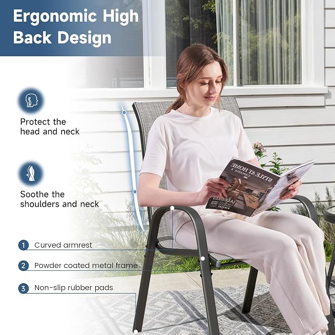 Amopatio Patio Chairs Set of 4, Outdoor Stackable Dining Chairs - Image 6