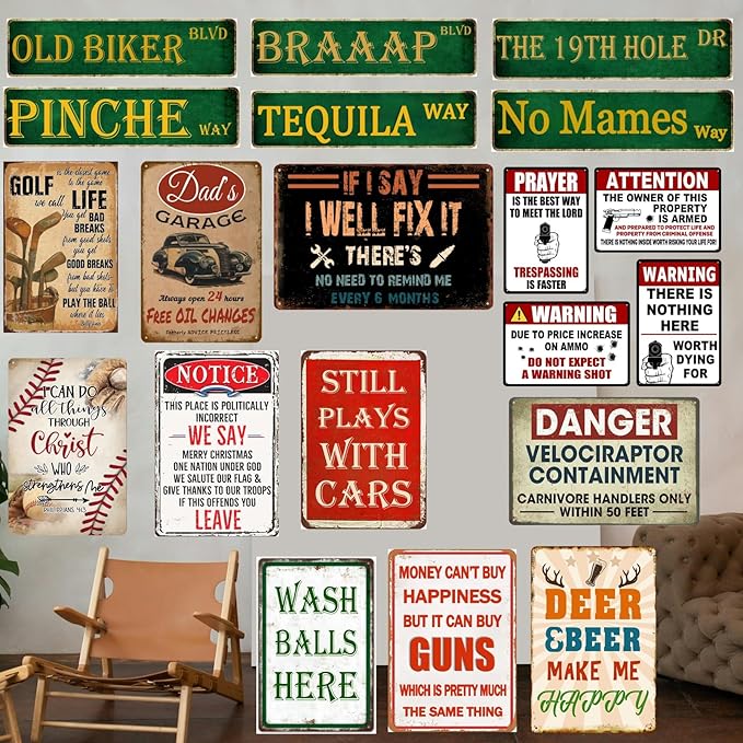 Dad's Garage Vintage Tin Sign - Free Oil Changes and Fatherly Advice Is Priceless - Metal Workshop Decor for Men 8x12 Inch