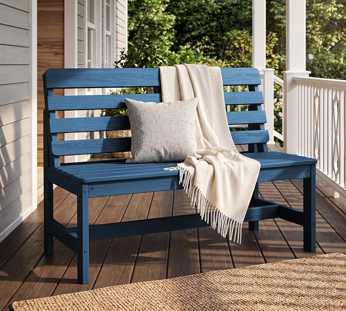 SERWALL Armless Outdoor Bench, All Weather HDPE Porch Bench, 1 Pack, Suitable - Image 2