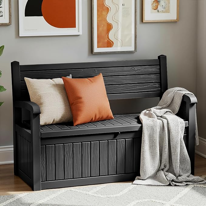80 Gallon Outdoor Storage Bench, Waterproof Resin Deck Box - Image 9
