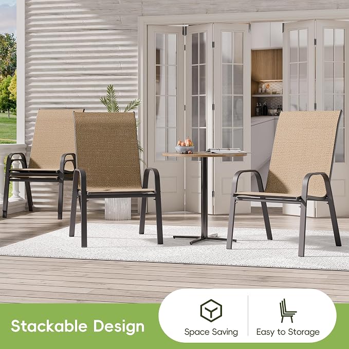 Patio Chairs Set of 4, Outdoor Dining Chairs Stackable - Image 4