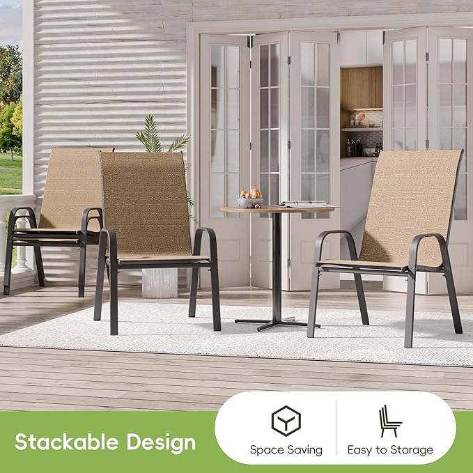 Patio Chairs Set of 2, Outdoor Dining Chairs Stackable - Image 5