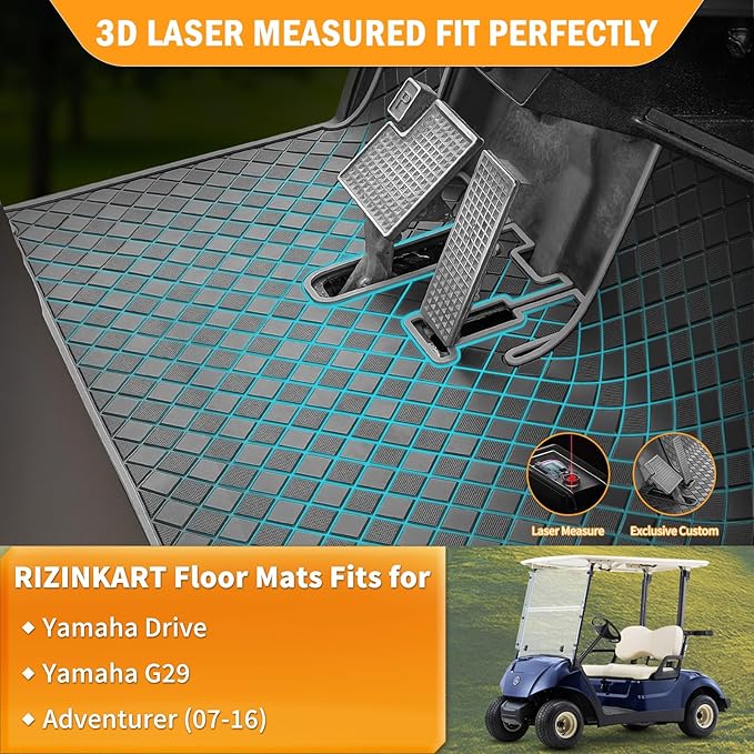 Golf Cart Floor Mat for Yamaha,Customize Non-Slip Full Coverage Liner Matt Replacement Fits to Yamaha G29/Drive, Drive2,Adventurer,QuieTech 2017+,Durable Easy to Clean