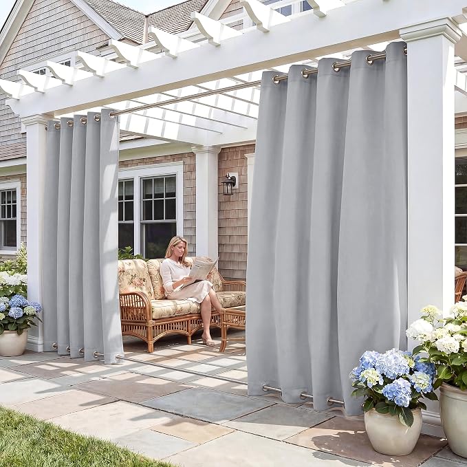 RYB HOME Extra Wide Outdoor Curtains 2 Panels or Patio Waterproof | Blackout by RYBHOME
