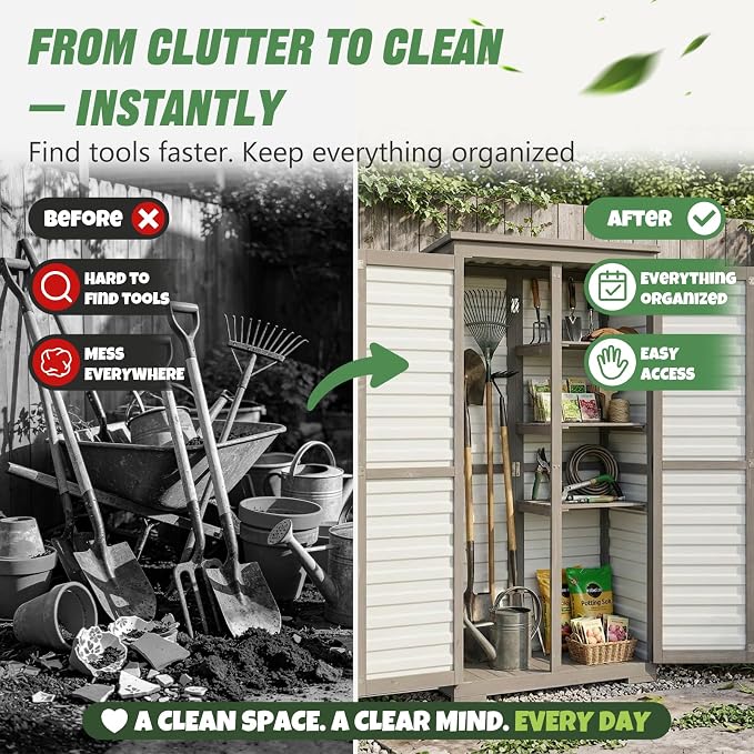 Outdoor Storage Cabinet – Store More in Less Space, Tall Vertical Garden Tool - Image 3