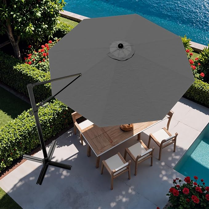 Devoko 10ft Cantilever Patio Umbrella, Round Large Outdoor Umbrella - Image 8