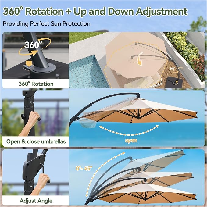 Aoxun 11 FT Cantilever Umbrella, Patio Large Aluminum Offset Umbrella Windproof - Image 3