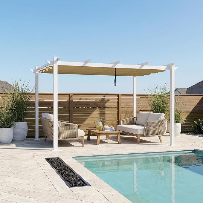 PURPLE LEAF Outdoor Pergola 10' x 13' White Pergola, Double Canopy, Khaki | - Image 12