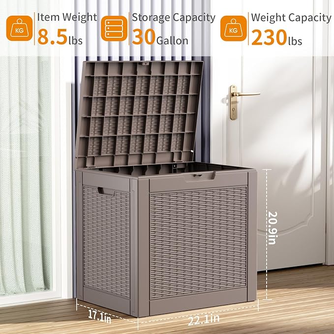 PatioZen 30 Gallon Resin Deck Box, Lockable Patio Outdoor Storage Box - Image 3