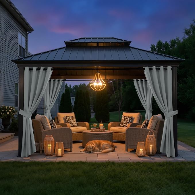 Outdoor Curtains Waterproof W52 x L95 Inch Greyish White, 1 Panel | Thermal - Image 7