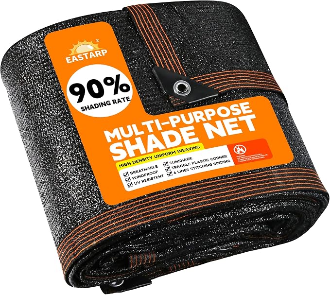 90% Shading Rate 12'x16' Black Shade Cloth, UV Resistant Durable Mesh Tarp by EASTARP
