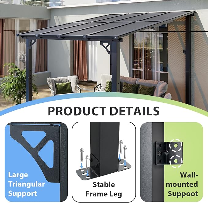 Aoxun 8’x10’ Gazebo with Aluminum Frame & Polycarbonate Panel, Outdoor Patio - Image 2