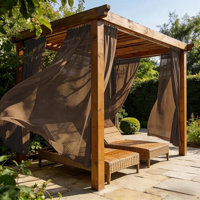 Outdoor Sheer Curtains for Patio Waterproof, 2 Panels Rod Pocket Indoor/Outdoor - Image 4