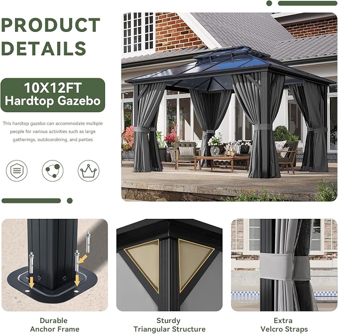 Aoxun 12'x10' Hardtop Gazebo - Image 6