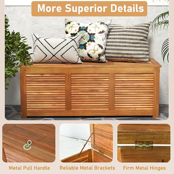 RELAX4LIFE Deck Box Acacia Wood, 46 Gallon Backyard Storage Bin Container - Image 7