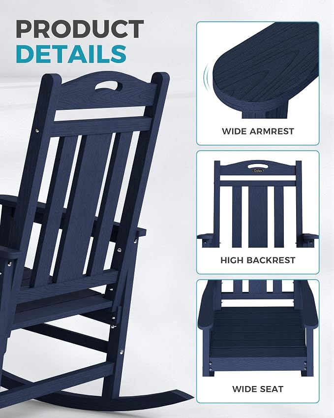Oversized Outdoor Rocking Chairs Set of 6, 380lbs Heavy-Duty Large Patio Rocker - Image 5