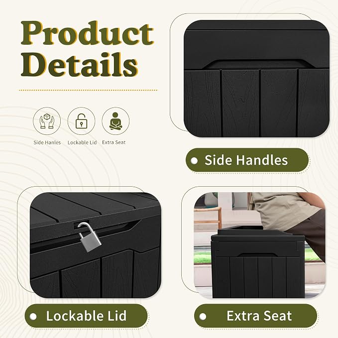 Devoko 31 Gallon Waterproof Outdoor Storage Box Resin Deck Box Lockable and UV - Image 5