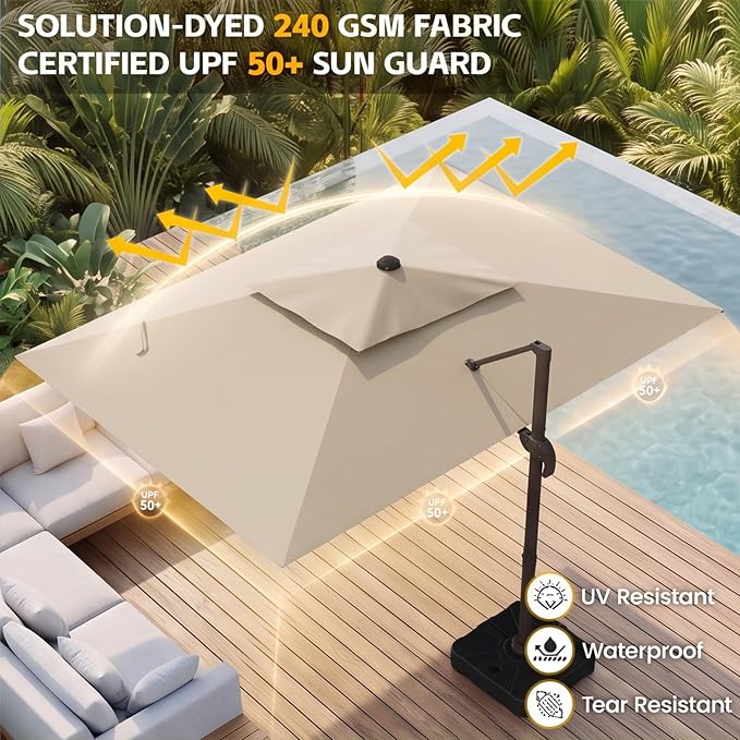 10x10 FT Patio Cantilever Umbrella, Rectangular Heavy Duty Offset Umbrella - Image 6