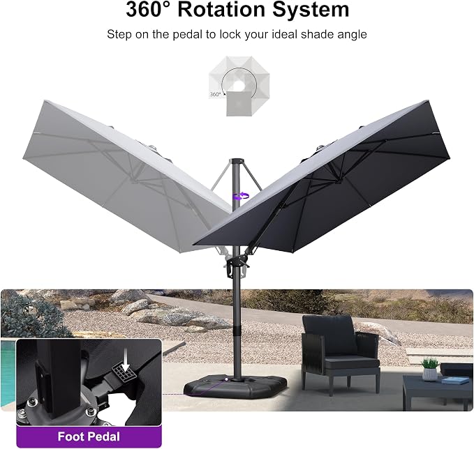 PURPLE LEAF Patio Umbrella W/Base Left-right Tilt 8.2' X 11.5' Light Grey | 5 - Image 7