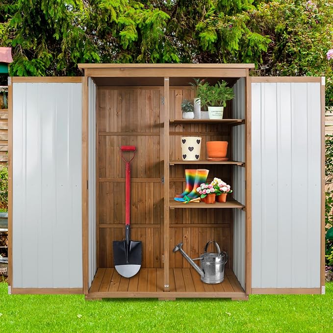 Ketive Outdoor Storage Cabinet, Wood & Metal Storage Shed - Image 2