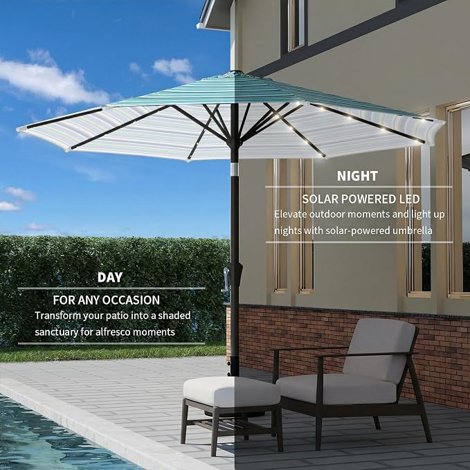 9FT Patio Umbrella with Solar Lights, Outdoor Market Umbrella with Tilt and - Image 4