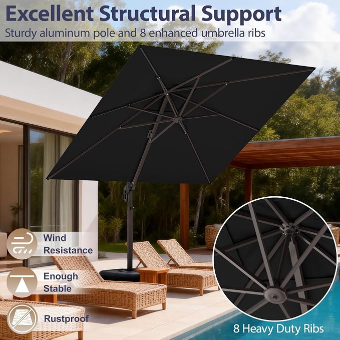 10' X 10' Patio Umbrella Cantilever Outdoor Rectangle Umbrella, Heavy Duty - Image 2