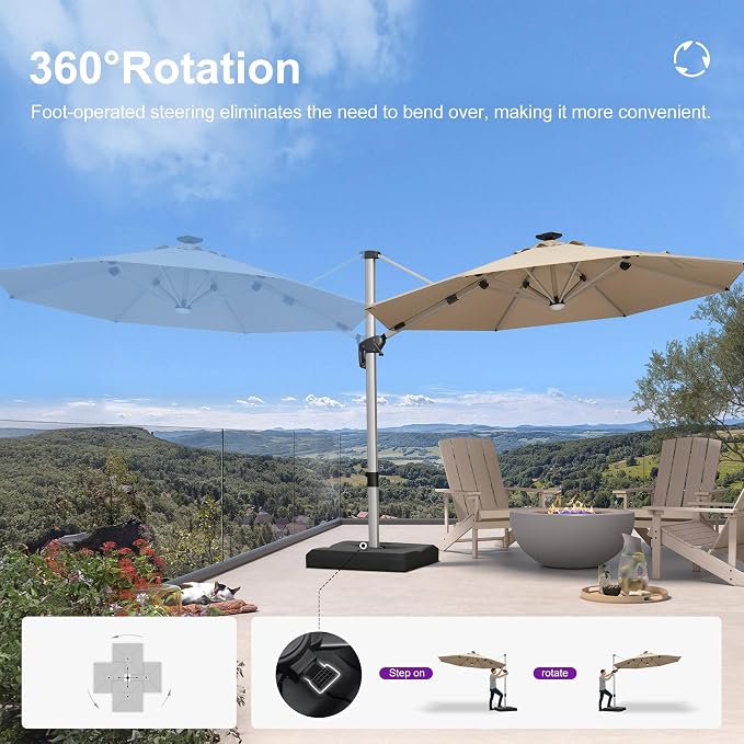 PURPLE LEAF Cantilever Patio Umbrella 10ft Round Solar LED Light, Support to - Image 5