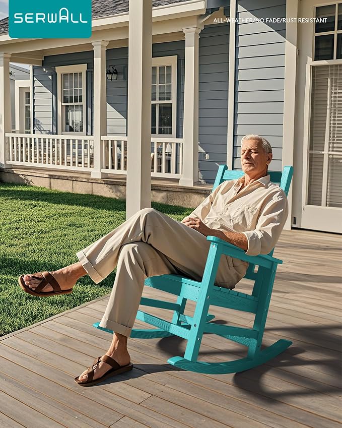 SERWALL Outdoor Rocking Chair Set of 4, HDPE Rocker - Image 4