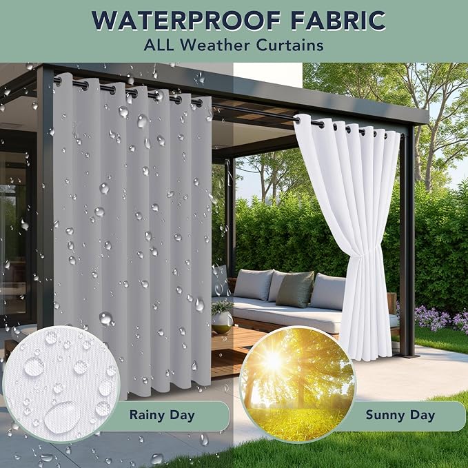 White Outdoor Curtains for Patio Waterproof, 6 Drape Panels | Privacy & - Image 2