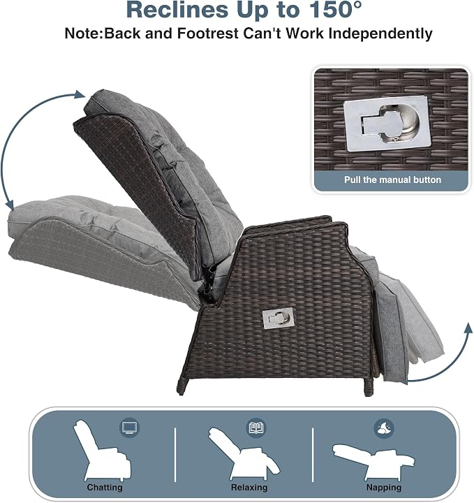 2 Pieces Outdoor Wicker Recliner - Image 3