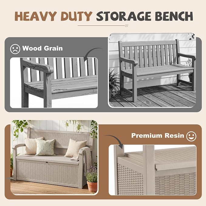 EFU Outdoor Bench Storage Deck Box, 100 Gallon Waterproof Wicker | Patio - Image 6