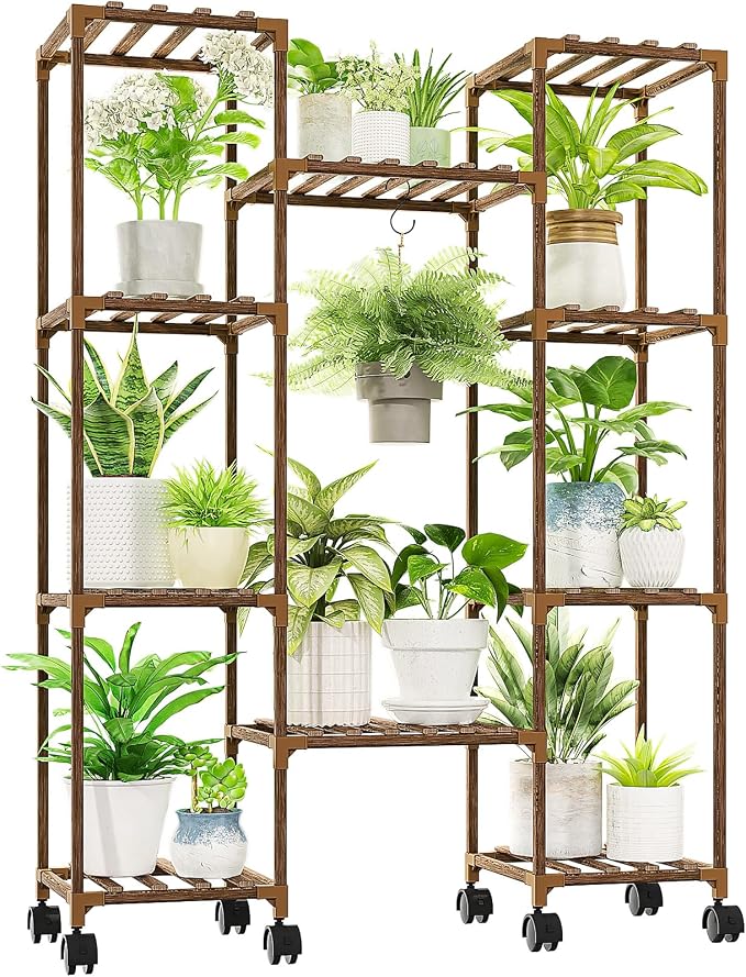 GENTINGBRO Plant Stand with Wheels Outdoor Indoor Hanging Plant Shelf by Gentingbro