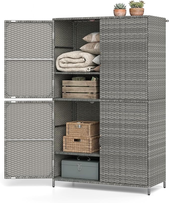 Tangkula Rattan Outdoor Storage Cabinet, Patiojoy Outdoor Cabinet by TANGKULA