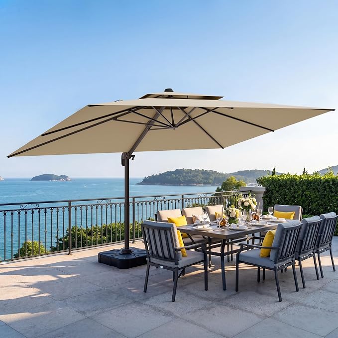 10x13 FT Patio Cantilever Umbrella, Rectangular Heavy Duty Offset Umbrella by VEGOND